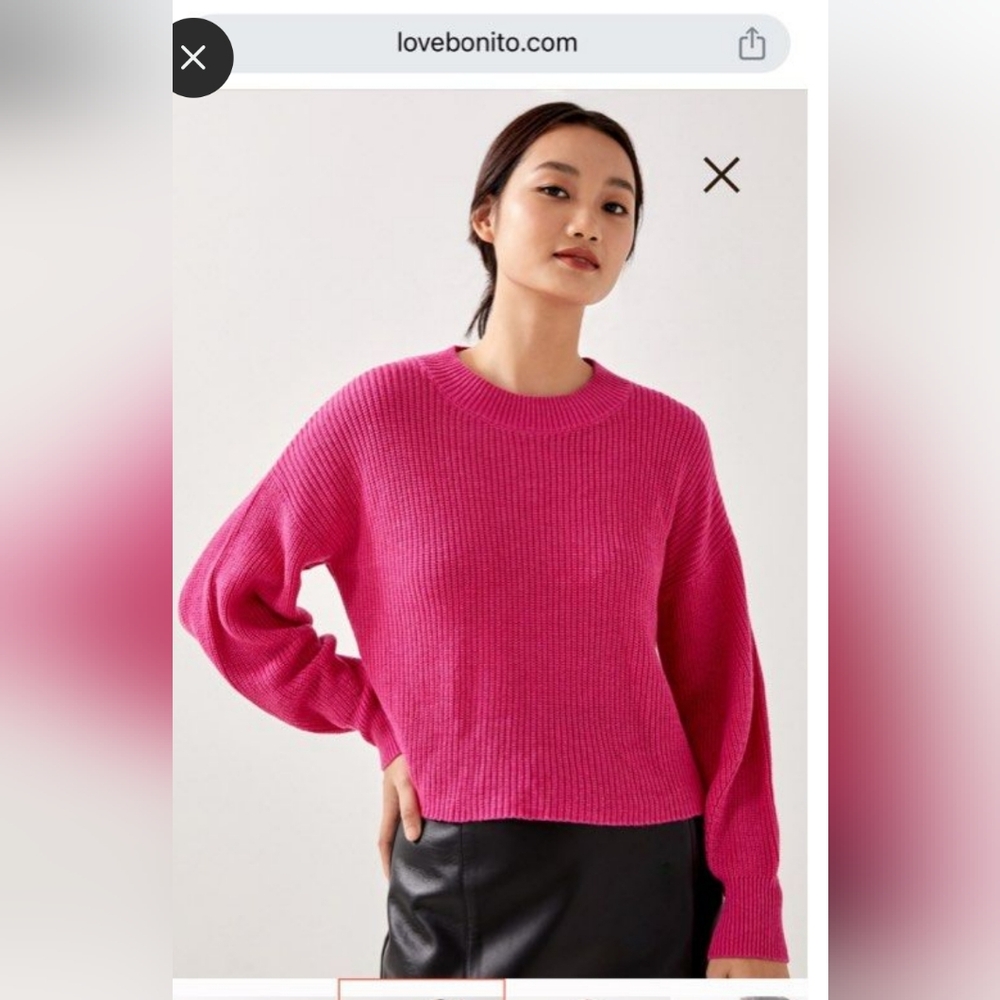 Love Bonito Hot Pink Mona Crew Neck Puff Sleeve Jumper Sweater - Size L